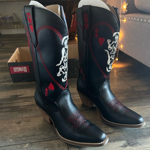 Dingo Queen A Hearts Cowboy Boots - Black - Picture 3 of 9